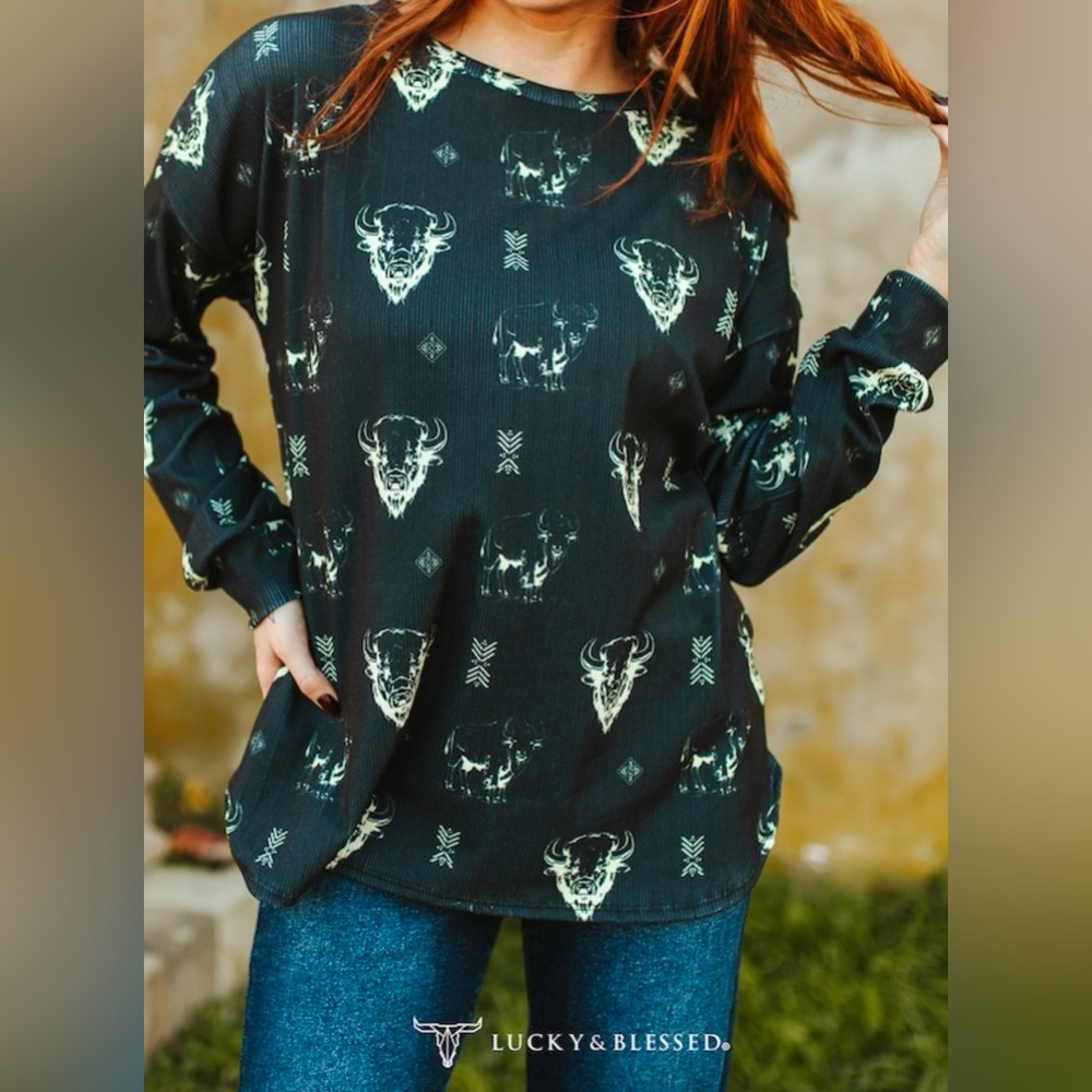 L&B Apparel Aztec Bison Top